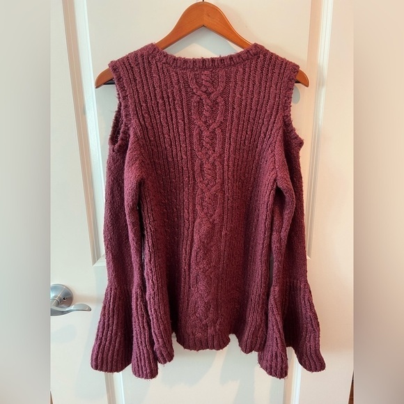 G.I.L.I. Got It Love It Cold Shoulder Burgundy Sweater with Bell Sleeves - Picture 10 of 16